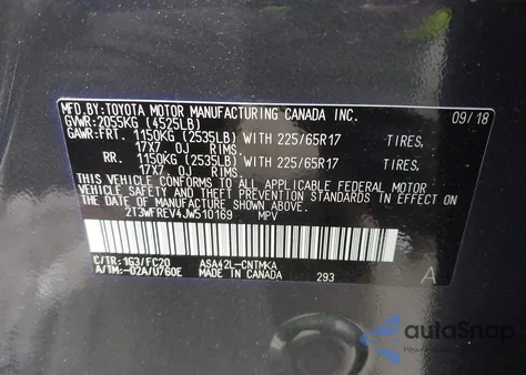 2018 Toyota Rav4 Xle из США, поврежденный, VIN 2T3WFREV4JW510169